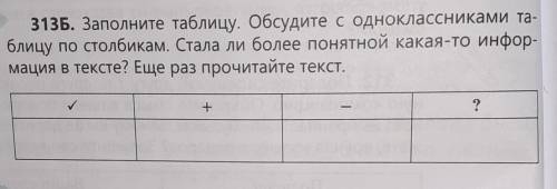 313Б. Заполните таблицу. Обсудите с одноклассниками та- блицу по столбикам. Стала ли более понятной