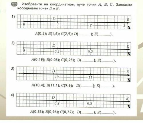 Изобразите на кординатном луче точки A,B,C, запишите координаты точек D и E.​