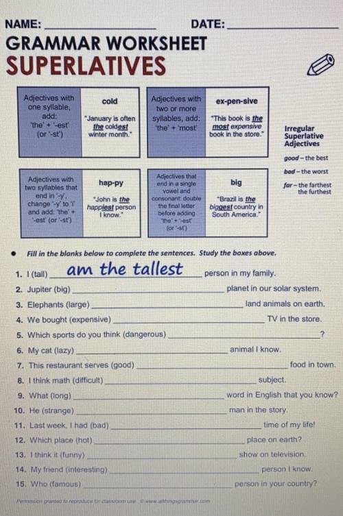 Ребят Английский 4 класс “Grammar worksheet superlatives”