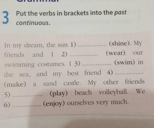 3 Put the verbs in brackets into the pastcontinuous.ourIn my dream, the sun 1) (shine). Myfriends a