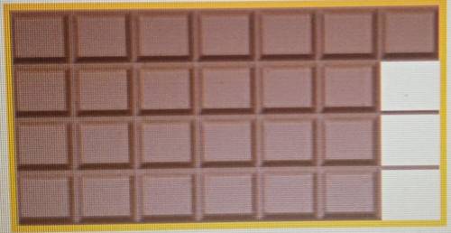 Определи, какой части шоколада не хватает, если сначала было 28 долек (дольки).​