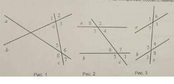 на рисунках 1-3 назовите и выпишите пары накрест лежащих,односторонних,соответственых углов