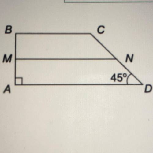 У прямокутній трапеції ABCD проведено середню лінію MN (див. рисунок). BC = 9 см, MN = 13 см, кут AD