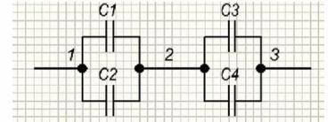 Физика Определите напряжение между узлами 1 и 2, если общее напряжение 125 В, а между узлами 2 и 3 н