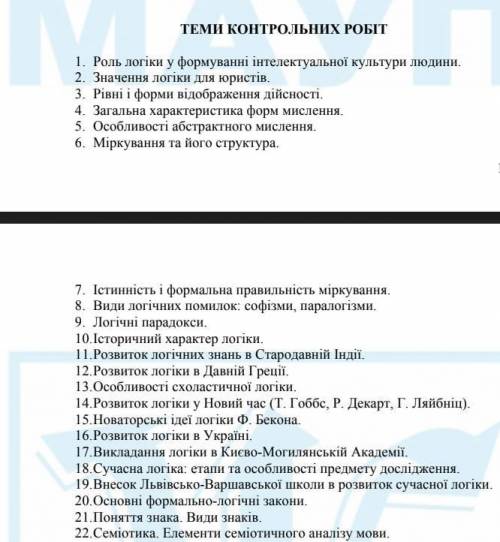 Здравствуйте В университете дали Темы для контрольных работ а что делать дальше не знаю. (то что в