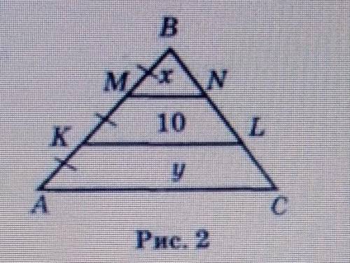 На рис. 2 AC || KL || MN. Знайдіть x i y. ​