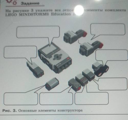 Задание На рисунке 3 укажите все основные элементы комплектаLEGO MINDSTORMS Education EV3.Рис. 3. Ос