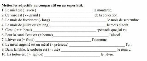 Французский язык, задание степени прилагательного.​
