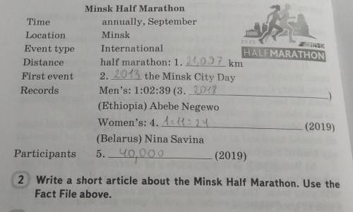 Write a short article about the Minsk Half Marathon.Use the fact file above.​