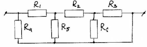 Найдите сопротивление всей цепи, если R1=3 Ом, R2=9 Ом, R3=R4=R6=6 Ом, R5=4 Ом. С ПОЛНЫМ РЕШЕНИЕМ