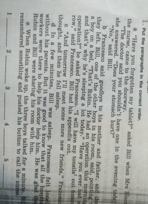 Francesco came to hospital with his parents. What happened in the hospital?1. Put the paragraphs in