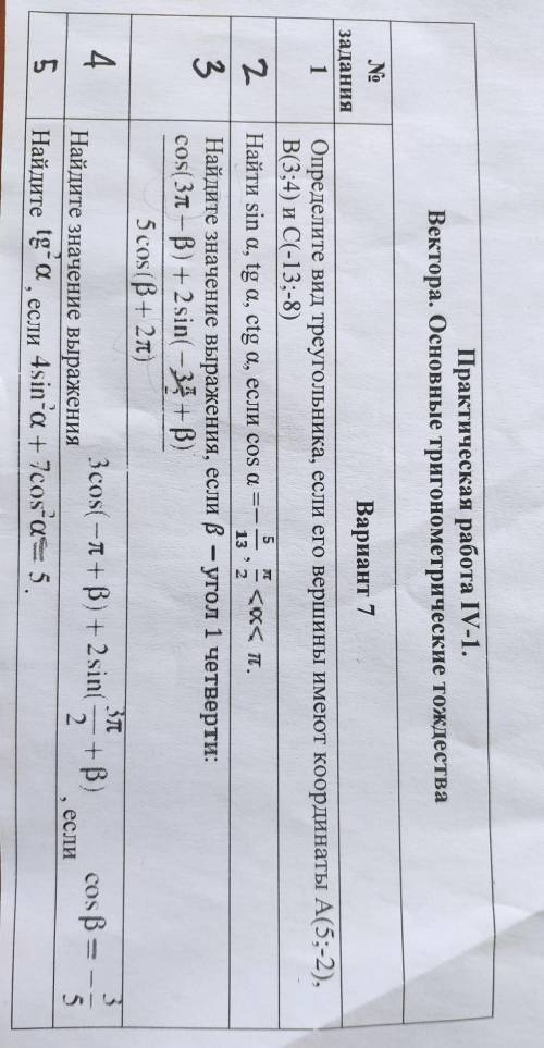 решите Практическая работа ІV-1.Вектора. Основные тригонометрические тождества.№1.№4 №5​