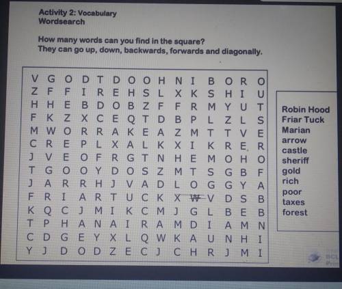 Activity 2: Vocabulary WordsearchHow many words can you find in the square?They can go up, down, bac