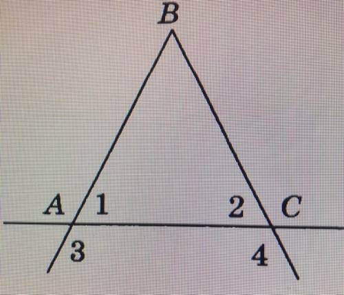 Треугольник ABC равнобедренный с основанием AC(см.рисунок).Докажите,что угл3=углу4