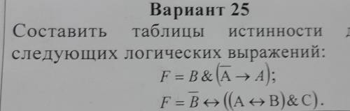 Составить таблицы истинности для следующих логических выражений