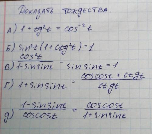 Докажите тождестваИспользуя основные тригонометрические тождества​