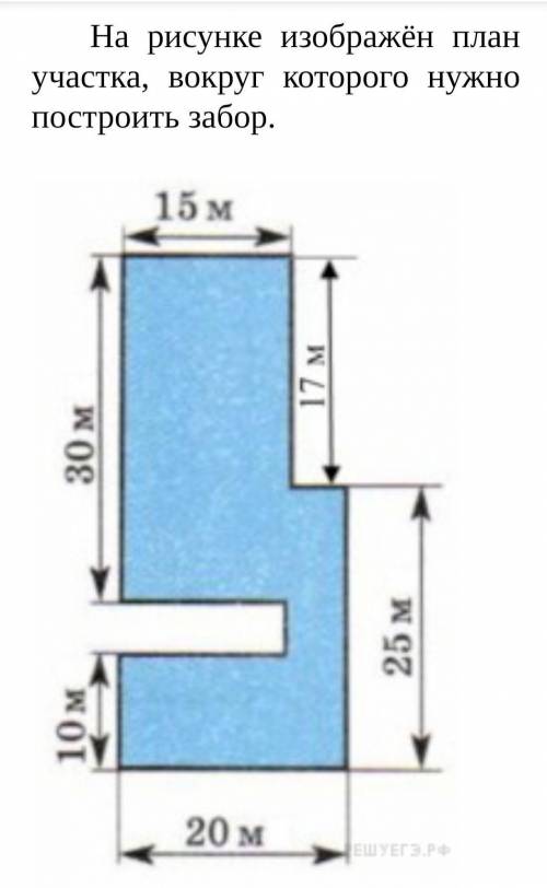 Какова должна быть длина забора (в Метрах)? - какова площадь данного участка (в метрах²) ​