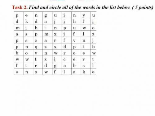 Find and circle all of the words in the list below. ​
