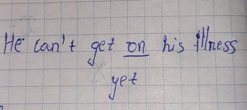 He can’t get ... hіs іllness yet. A) on.B) off.C) over.D) along.E) down. ​
