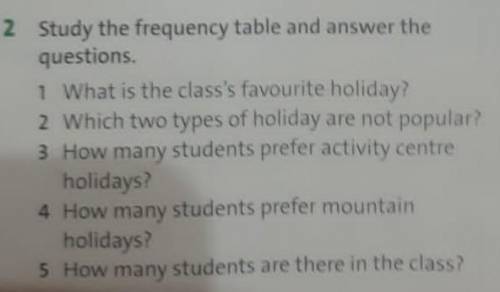 2 Study the frequency table and answer the questions.1 What is the class's favourite holiday?2 Which
