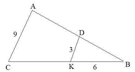 Дано: DK параллельна AC, BD=5, BK=6, DK=3, AC=9 Найти: BA и BC