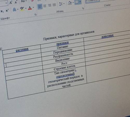 Заполните таблицу-сравнение животных и растений (7 класс)