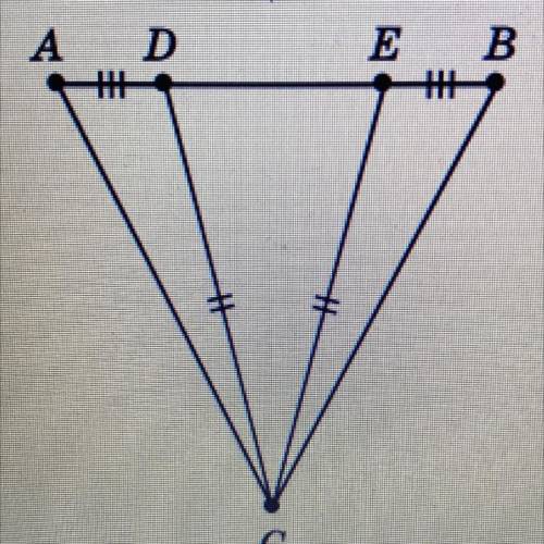 треугольник DCE - равнобедренный, DE - основание, AD=EB. докажите, что AC=BC