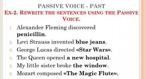 VOICE - PAST Ex-2. REWRITE THE SENTENCES USING THE PASSIVE VOICE. 1. Alexander Fleming discovered pe