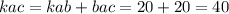 kac = kab + bac = 20 + 20 = 40