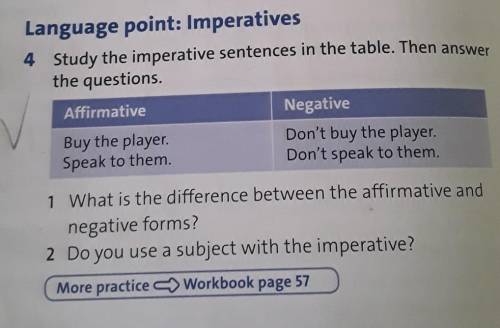 4 Study the imperative sentences in the table. Then answer the questions.AffirmativeBuy the player.S