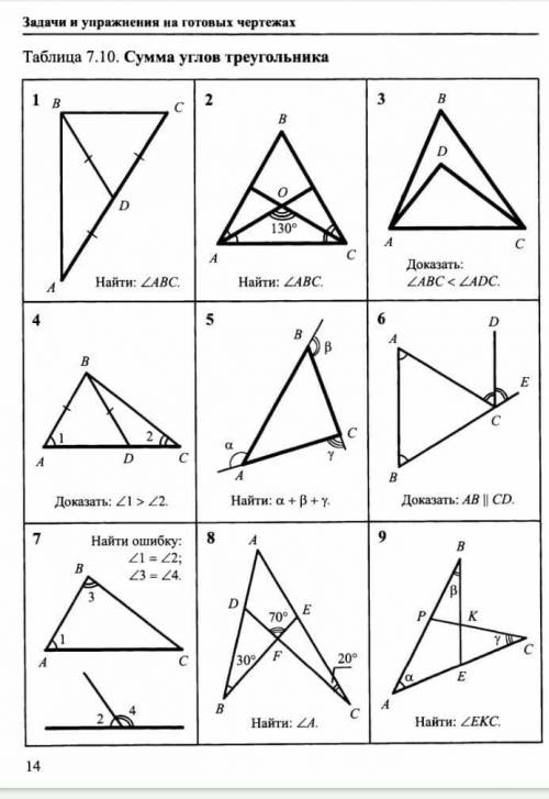 Таблица7.10 сумма углов треугольника.​