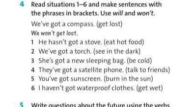 Read situations 1-6 and make sentences with the phrases in brakets use wiil and wont​