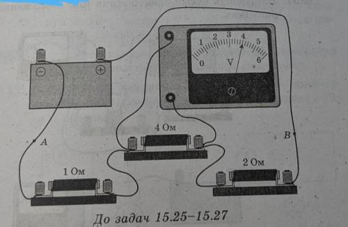 15.25. Виконуючи дослід, учень склав електричне коло(див. рисунок). Яка сила струму в колі?​