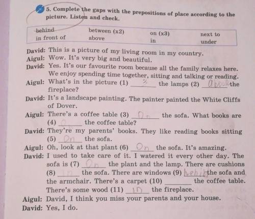 5. Complete the gaps with the prepositions of place according to the picture. Listen and check.behin