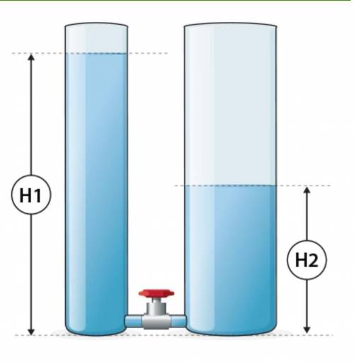 В два сосуда, между которыми находится кран (он закрыт), налита вода. Определи, в каком сосуде давле