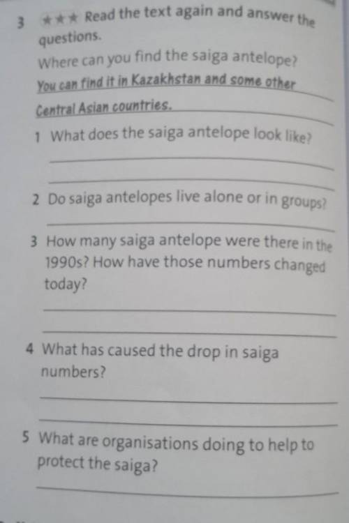 3 *** Read the text again and answer the Where can you find the saiga antelope?You can find it in Ka