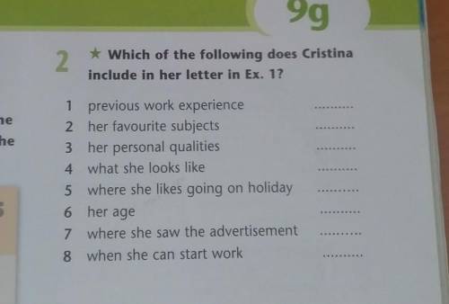 Which of the following does Cristina include in her letter im Ex. 1 ​