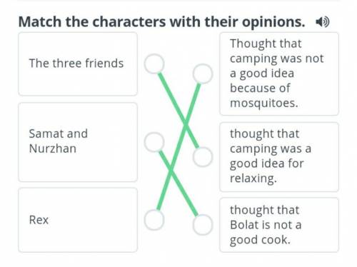 Match the characters with their opinions. The three friends Samat and Nurzhan Rex Thought that campi
