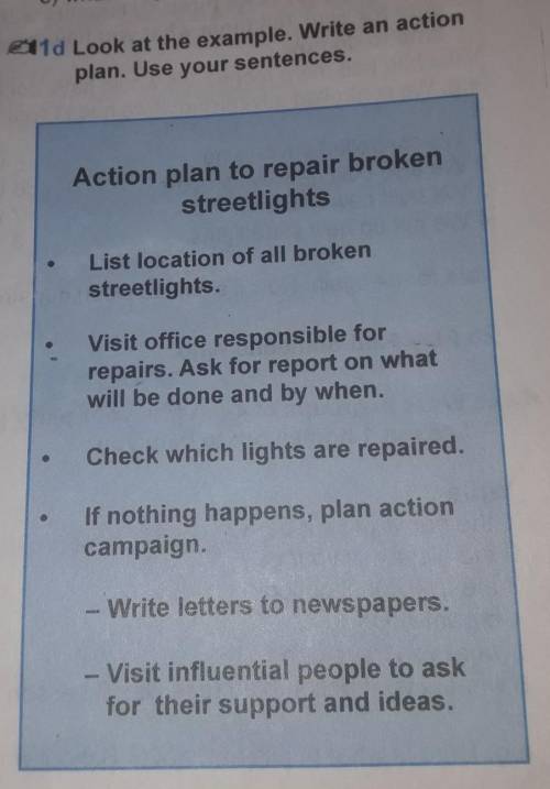 Write a step- by step action plan for the water problem and waste problem as shown in the example ​