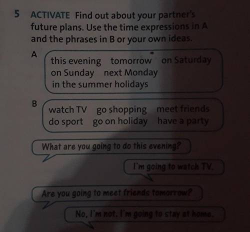 5 ACTIVATE Find out about your partner's future plans. Use the time expressions in Aand the phrases