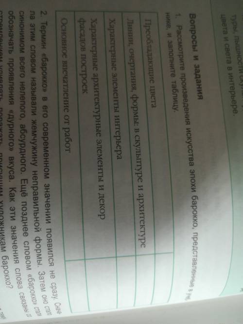 Рассмотрите произведения искусства эпохи барокко, представленные в учебнике, и заполните таблицу.