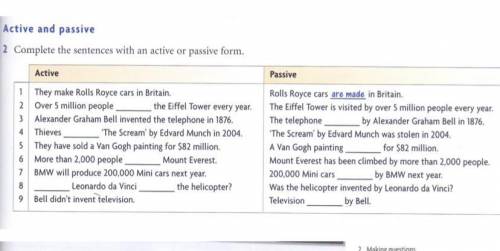 2 Complete the sentences with an active or passive form. Active 1 They make Rolls Royce cars in Brit