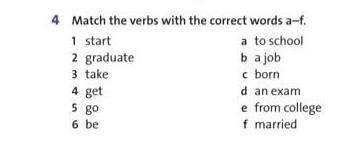 Exercise 4.match the verbs with the correct words a-f​