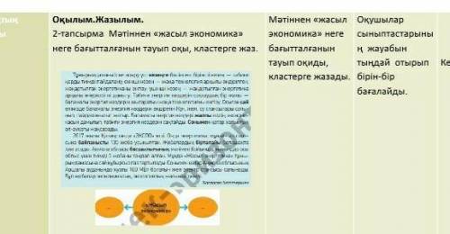 2-тапсырма Мәтіннен жасыл экономика неге бағытталғанын оқы , кластерге жаз.​