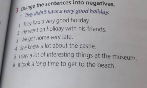 3 Change the sentences into negatives. 1 They didn't have a very good holiday.1 They had a very good