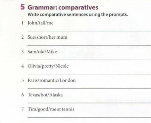 5 Grammar: comparatives Write comparative sentences using the prompts. 1 John/tall/me 2 Sue/short/he