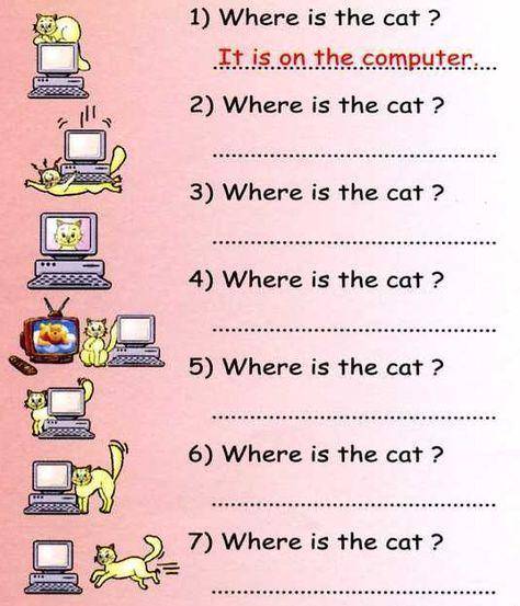 Where is the cat ? It is on the computer...Where is the cat ? Where is the cat ? 4) Where is the cat