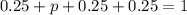 0.25+p+0.25+0.25=1