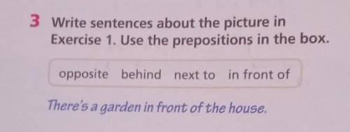 3 Write sentences about the picture in Exercise 1. Use the prepositions in the box,opposite behind n