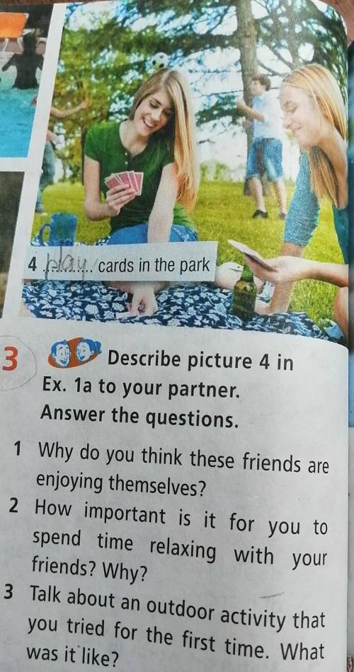 Describe picture 4 in ex 1a to your partner. Answer the questions. Люди кто знает английский язык Ну